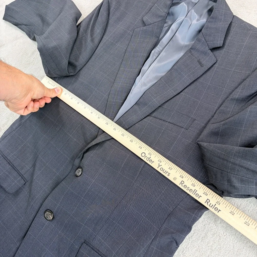 Ralph Lauren RL Blazer Jacket Sport Coat Grey Windowpane 100% Wool Men 42R